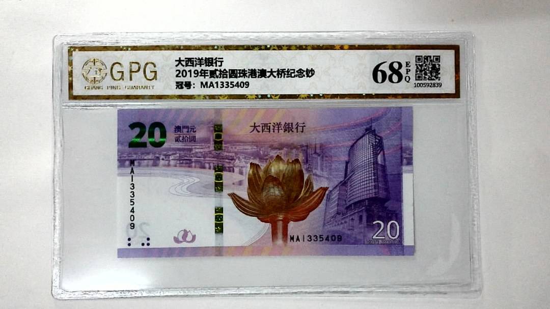 2019年贰拾圆珠港澳大桥纪念钞